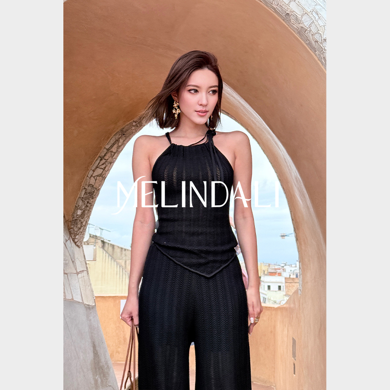 MELINDA LI【巴塞海岸】梦颖私服移针挑洞镂空带子纱收腰背心长裤