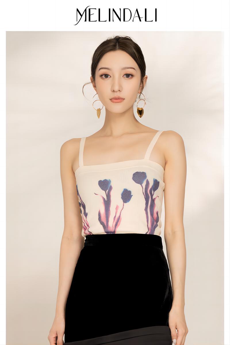 百搭MelindaLi印花修身淑女吊带