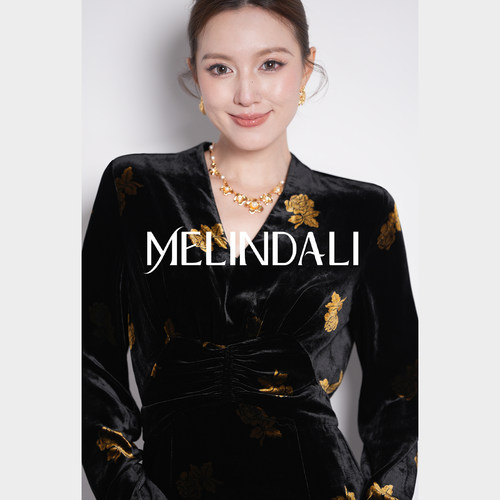 MELINDA LI【鎏金繁花】新中式桑蚕丝丝绒金玫瑰立裁收腰连衣裙