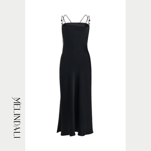 MELINDA LI【意中人】法式垂坠光泽感醋酸面料斜裁修身显瘦连衣裙