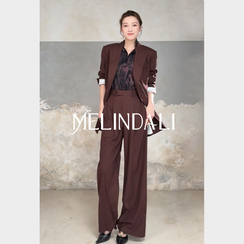 MELINDA LI【大都会】梦颖私服轻通勤精纺斜纹绵羊毛西装阔腿套装