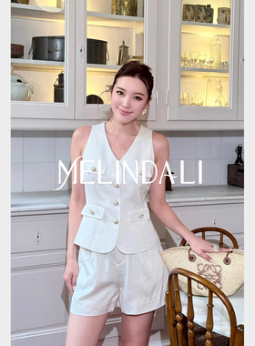 MELINDA LI【丝滑香风】醋酸收腰马夹高腰短裤套装富家千金衣服