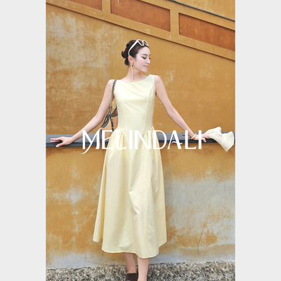 MELINDA LI【花香柔雾】气质显瘦纯色简约无袖连衣裙A字半身伞裙