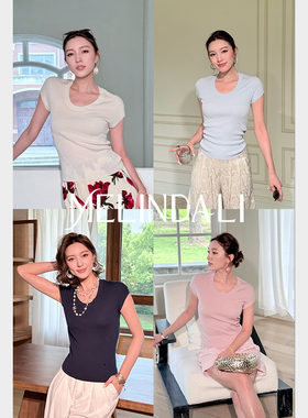 MELINDA LI【花苞袖】通勤0压感莱赛尔桑蚕丝M logo包袖修身T恤