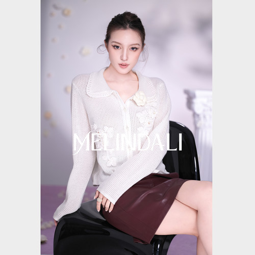 MELINDA LI【匠心花坊】重磅100绵羊毛手钩山茶花针织开衫