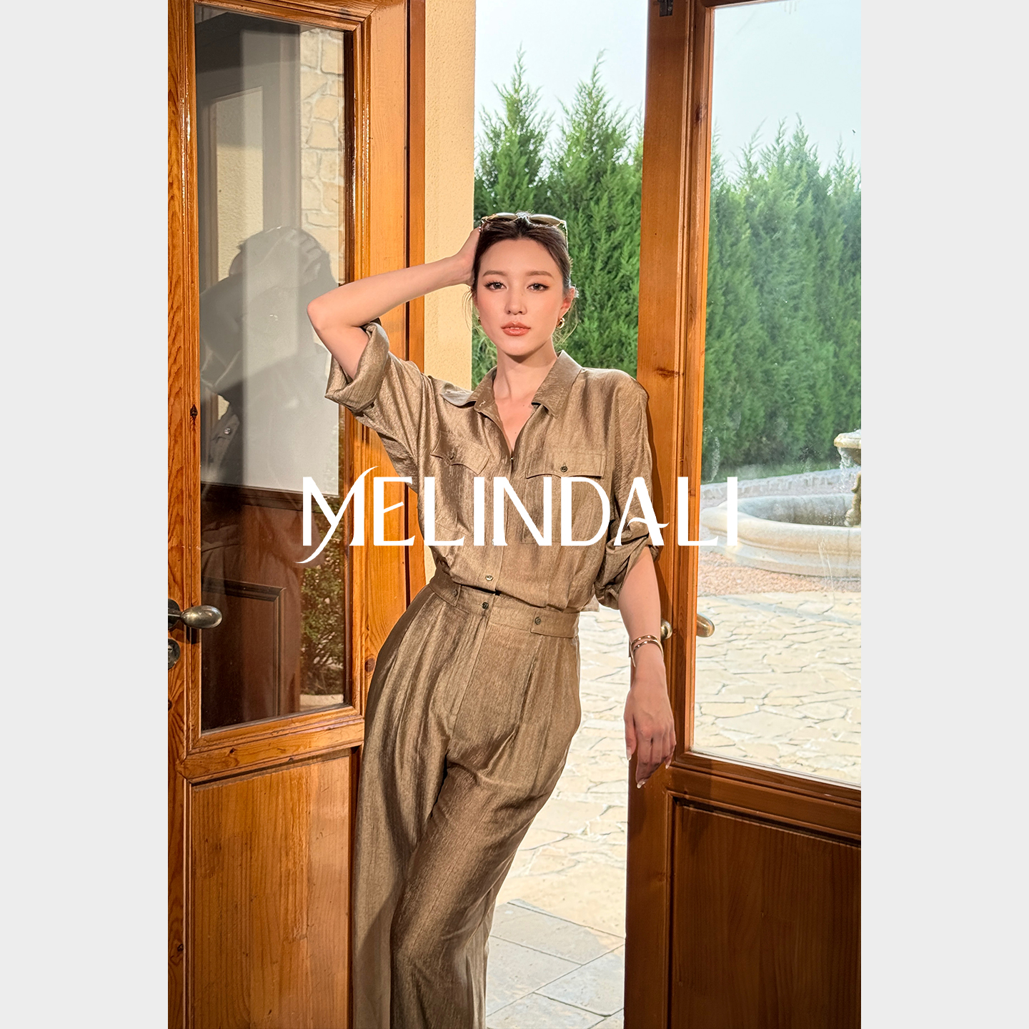 MELINDA LI【旷野绿】梦颖私服重磅醋酸气质职场橄榄绿通勤连体裤