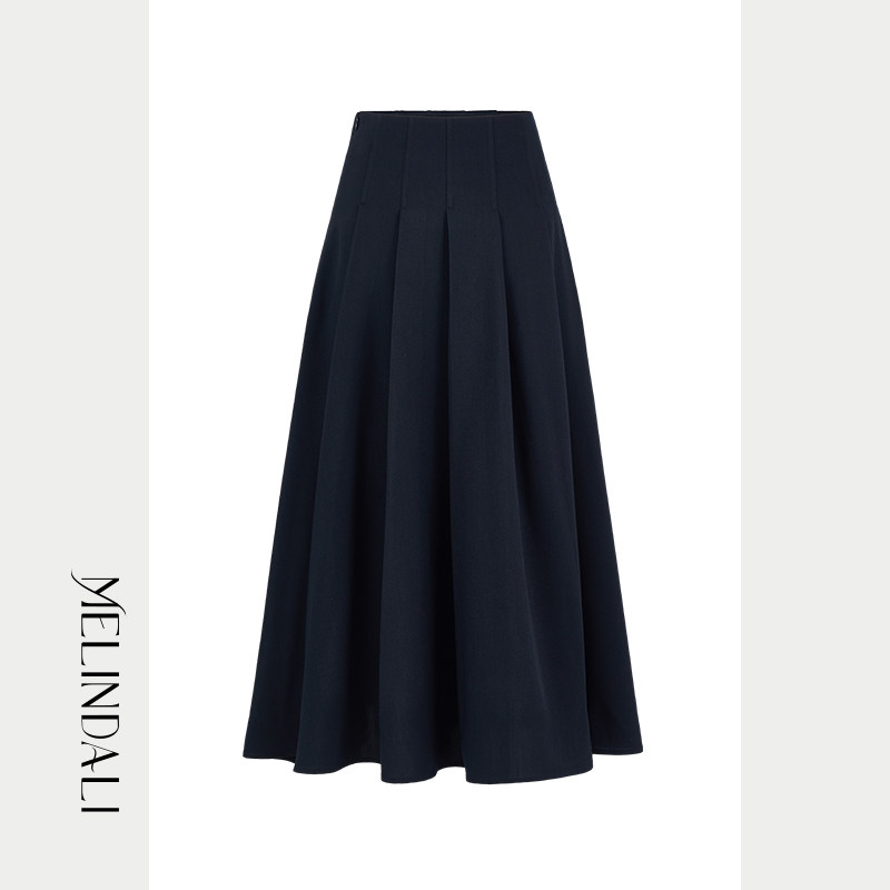 MELINDA LI【回归本真】法式赫本高腰显瘦鱼骨百褶中长款A字半裙