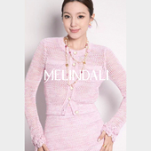 青青山茶 法式 MELINDA 花纱手工钩花圆领针织开衫 半裙连衣裙