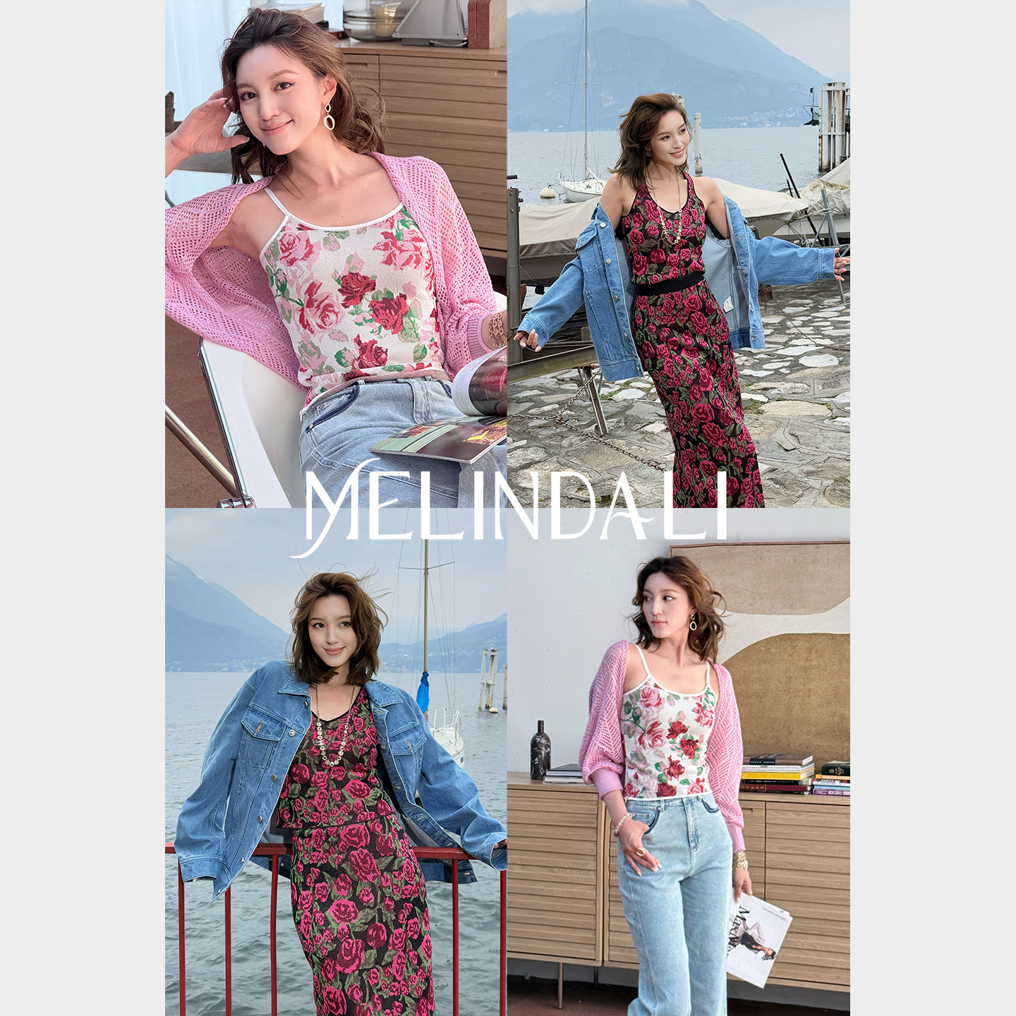 MELINDA LI【意式玫瑰】设计师原创手绘玫瑰提花复古背心半裙套装