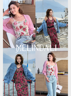 MELINDA LI【意式玫瑰】设计师原创手绘玫瑰提花复古背心半裙套装