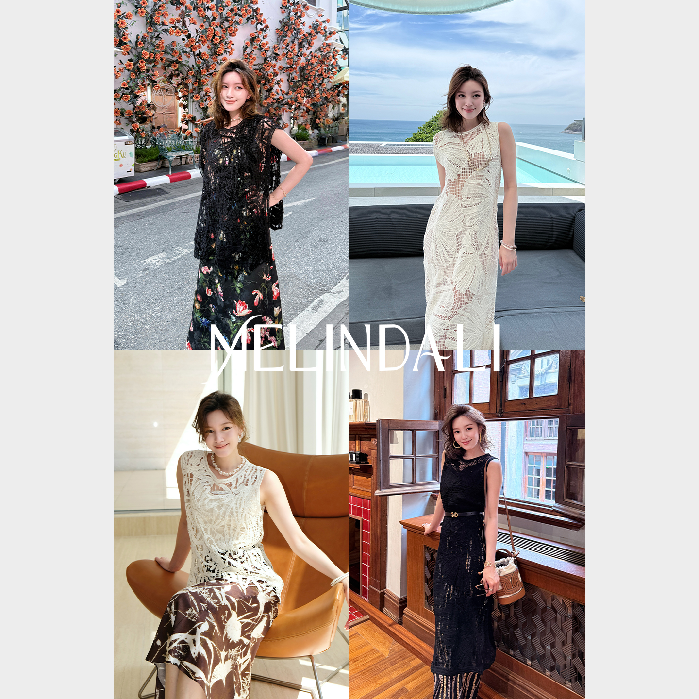 MELINDA LI【暗香】法式优雅艺术感圆领镂空编织无袖背心连衣裙