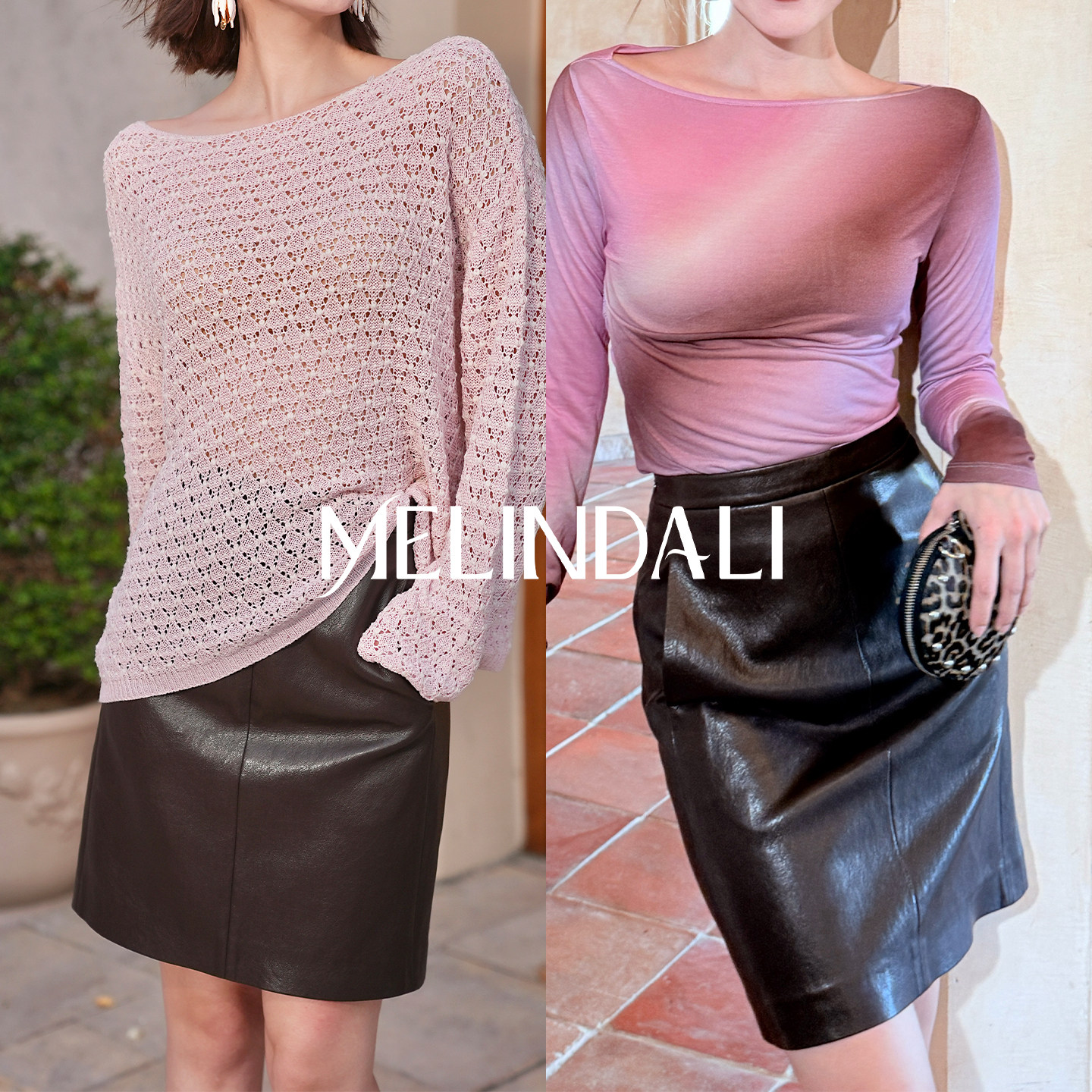 MELINDA LI【奶油皮裙】复古老钱风环保蛋白皮修身直筒短款半身裙