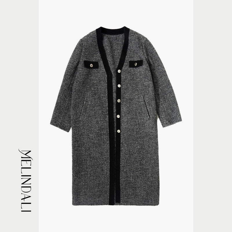 MelindaLi 【雾灰河畔】秋冬新品羊驼毛羊毛混纺小香中长毛呢外套,女装/女士精品,毛呢外套,淘宝优惠券,粉丝福利购,淘宝优惠卷