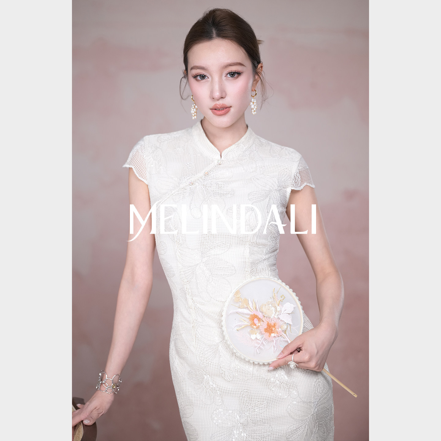 MELINDA LI【东方佳人】新中式旗袍网纱花绣花瓣盘扣温婉大方裙子