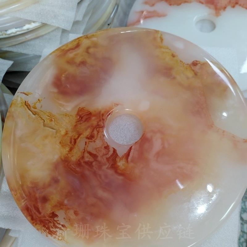 阿富汗玉平安扣摆件黄白色平安扣摆件摆台饰品家用办公