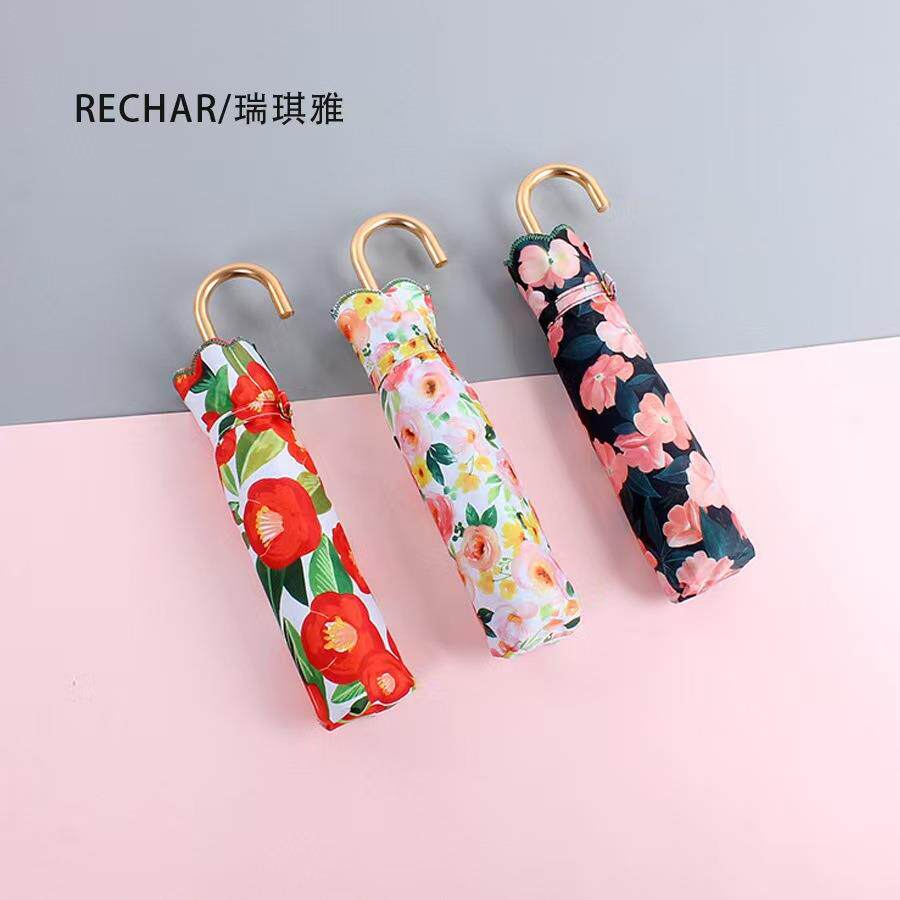 现货SZ235春之韵刺绣弯柄三折伞碎花韩版少女遮阳伞晴雨伞折叠