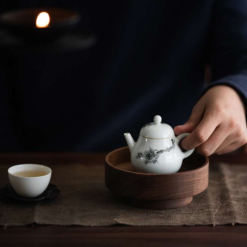 优茶道手作日式原木壶承北美黑胡桃木高脚壶托盘养壶垫茶点盘碟