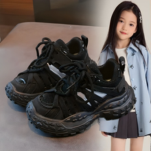 女童老爹鞋黑色2025秋季新款儿童鞋子防滑网面透气运动鞋安哥拉红