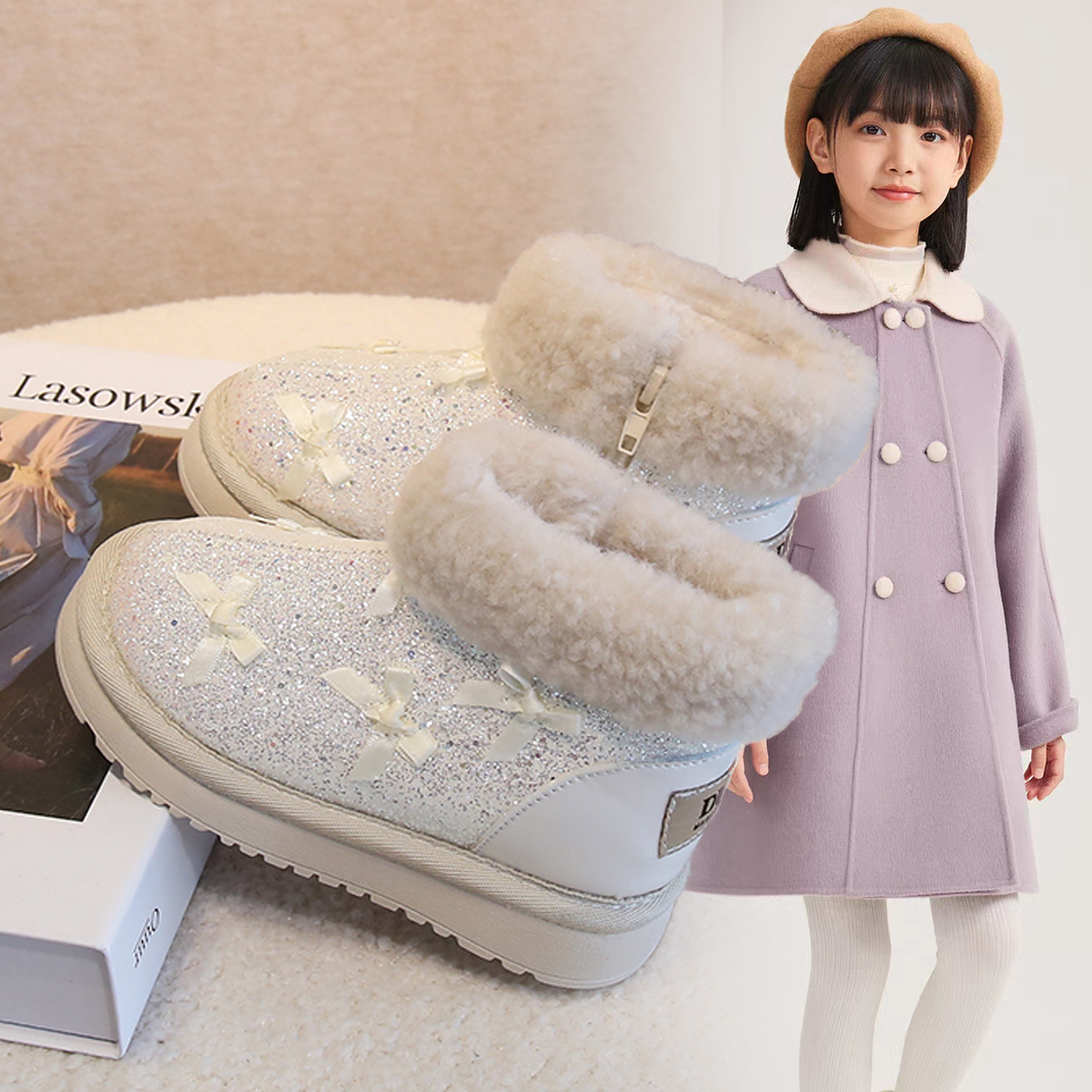 女童雪地靴2025冬季新款儿童加绒保暖棉鞋中大童女孩公主短靴防滑