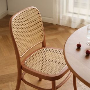 藤编餐椅实木靠背中古椅子现代简约家用书桌椅复古TON811椅