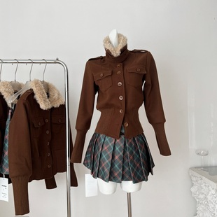 Pinksoya 松茶可可 高级感复古金属扣外套女秋季新款呢子外套上衣