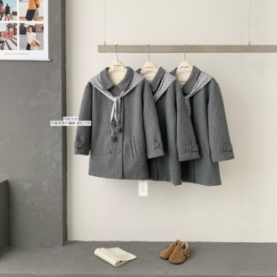 PtonUmi 波点艺术家 翻领双排扣毛呢大衣女冬中长款夹棉呢子外套