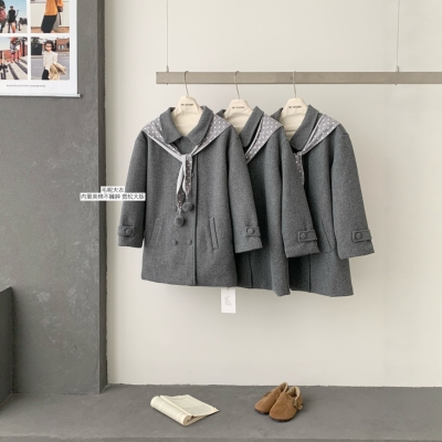 PtonUmi 波点艺术家 翻领双排扣毛呢大衣女冬中长款夹棉呢子外套