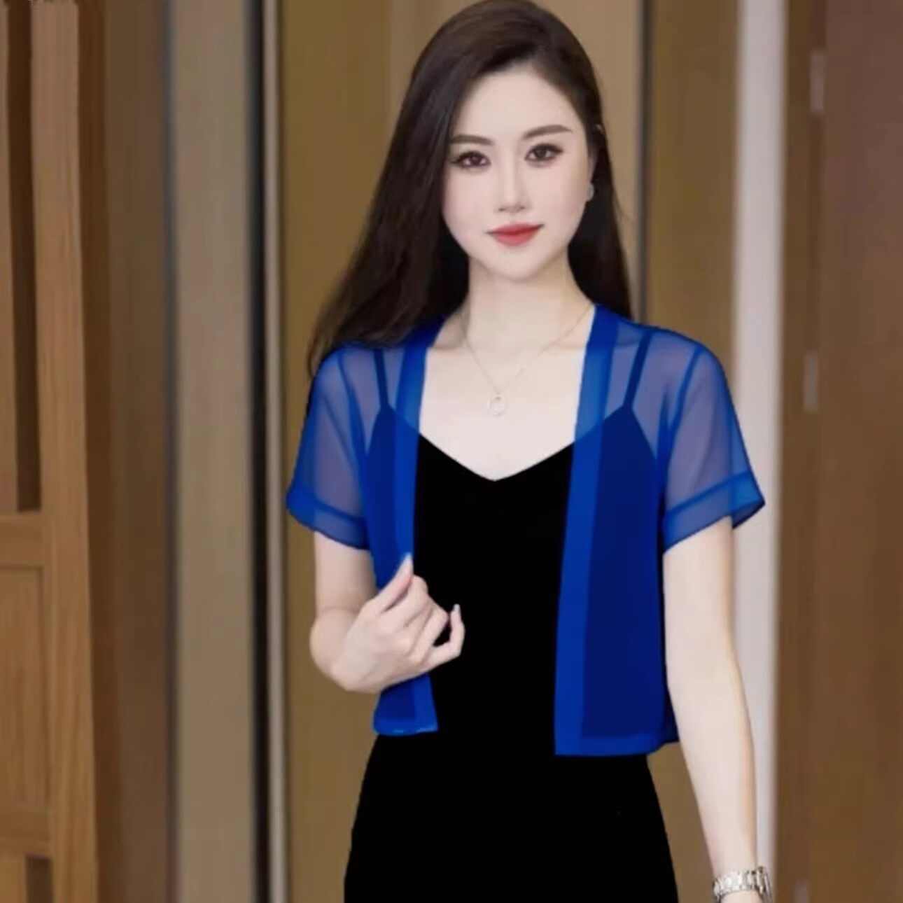 短袖小坎肩上衣女网纱开衫吊带裙外搭披肩夏季配裙子防晒冰丝罩衫