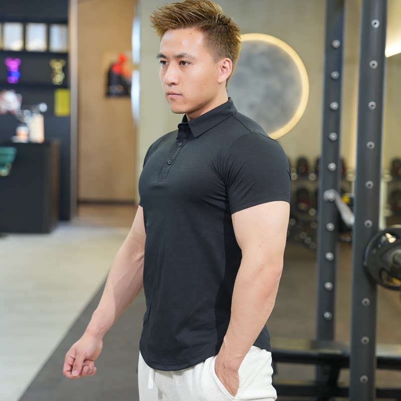 健身polo衫男私人教练工作服速干T恤运动短袖紧身衣肌肉上衣夏季