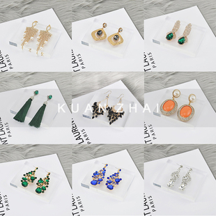 欧美金属叶子流苏珍珠钻石耳环耳饰水钻首饰样板房摆件道具装饰品