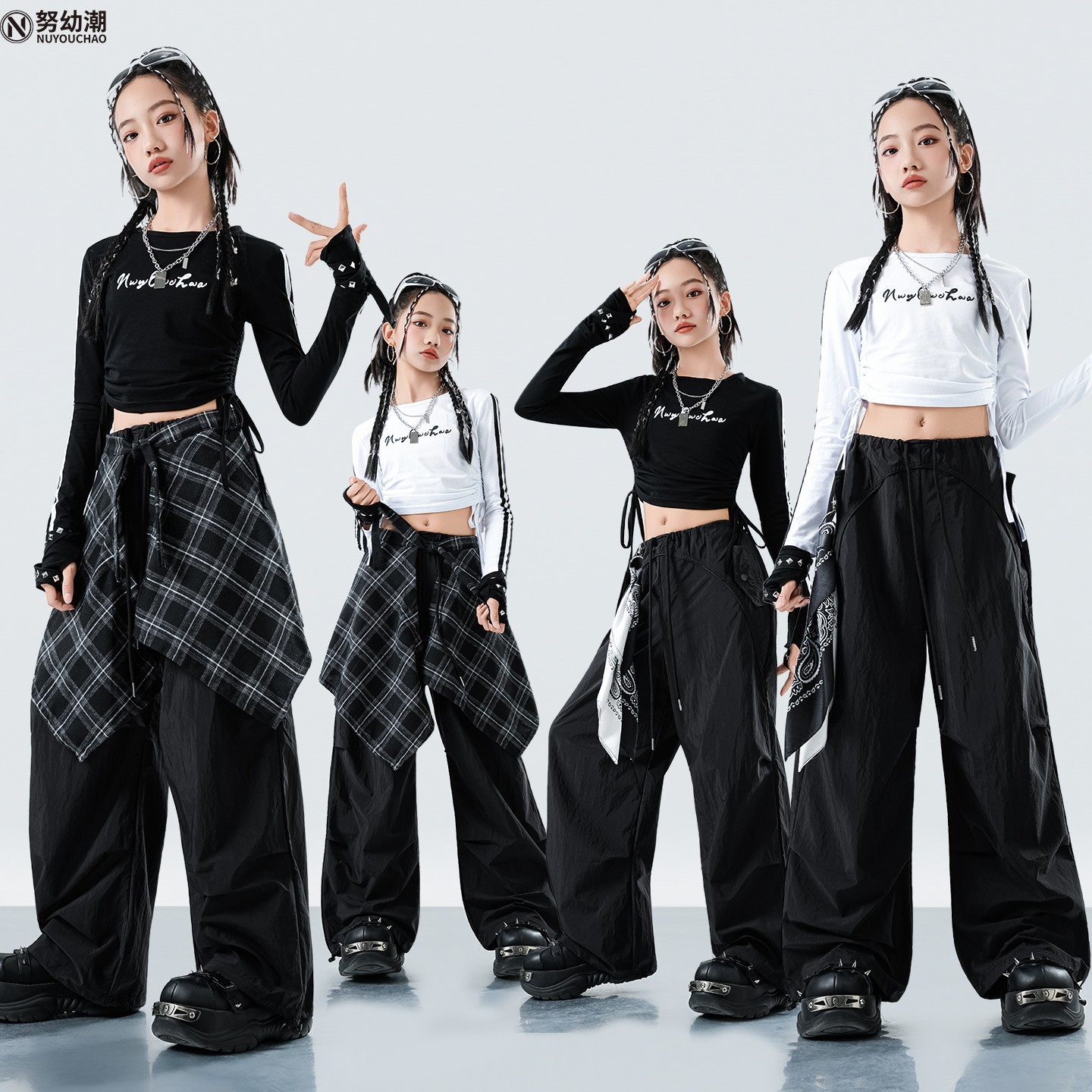 爵士舞儿童表演服女童潮酷时髦露脐模特走秀服装秋季女团舞蹈套装