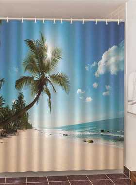 Waterproof Conch Starfish Blue Sea Beach Printing Bathroom S