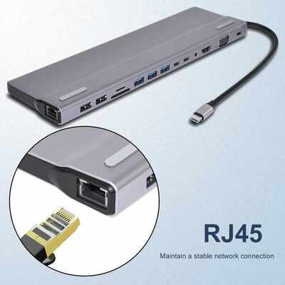 USB C HUB With USB 3.0 SD/TF Card Reader Dual HDMI 4K RJ45 V