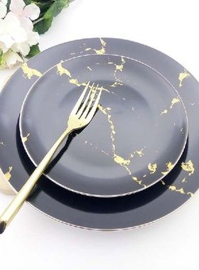 Ceramic Plate Gold Dish Marble Tray Dinner Plate Set Round