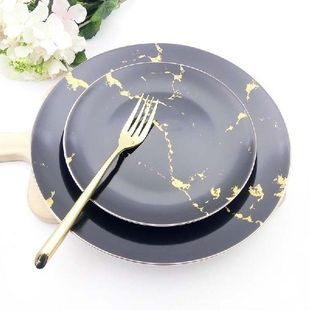 Ceramic Plate Gold Dish Marble Tray Dinner Plate Set Round