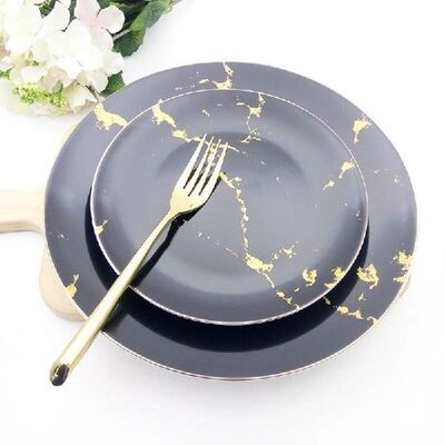 Ceramic Plate Gold Dish Marble Tray Dinner Plate Set Round
