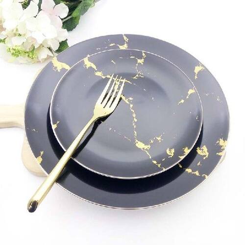 Ceramic Plate Gold Dish Marble Tray Dinner Plate Set Round
