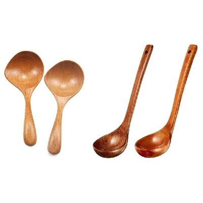 2Pcs Wooden Soup Ladle Long Handle Large Spoon With 2Pcs