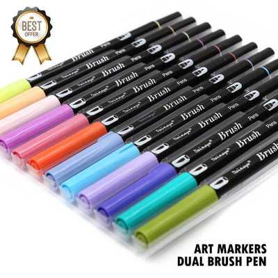 Dainayw Dual Brush Pen Art Markers, Primary, 12 Pack, ABT B