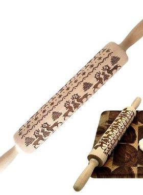 Elk Embossed Wooden Rolling Pins Non Stick DIY Engraved
