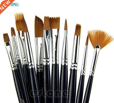 New 12X Artist Paint Brush Set Nylon Hair Watercolor Acrylic