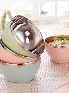 Mangkuk Mie Baja Tahan Karat dengan Pegangan Wadah Makanan