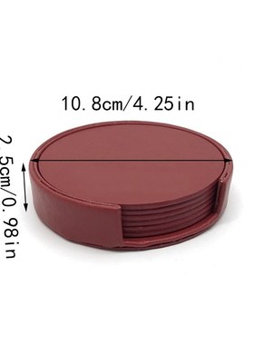 7Pcs/Set Round Coaster Set Cup Artificial Leather Hot Pad Ta