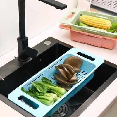 Adjustable Sink Drain Basket Dish Drainer Washing Vegetable