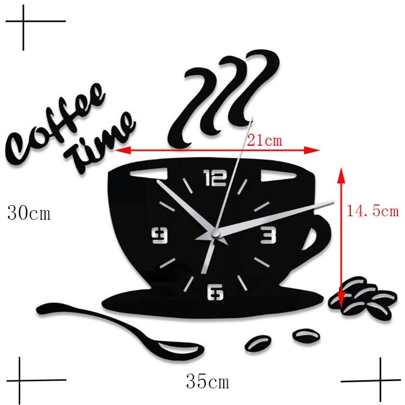 Mirror Wall-Sticker Time-Clock Kitchen-Decor Coffee-Shape Mo