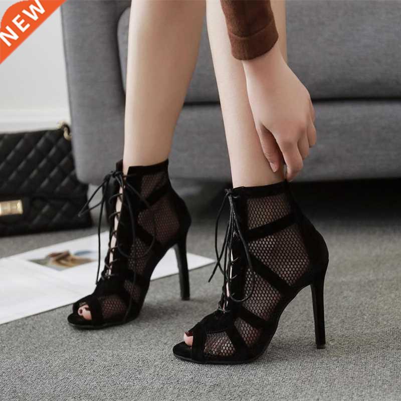 Women's High Top Dance Shoes Black Ballroom Boots Sa图片