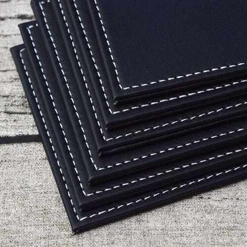 6pcs/set Double-deck square Leather Coasters Set Placemat of