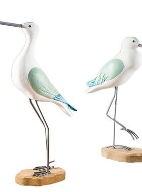 2 Pieces Wood Artware Cartoon Sea Gull Shaped Desktop Decor