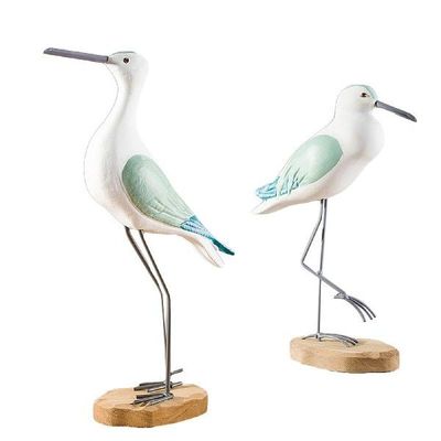 2 Pieces Wood Artware Cartoon Sea Gull Shaped Desktop Decor