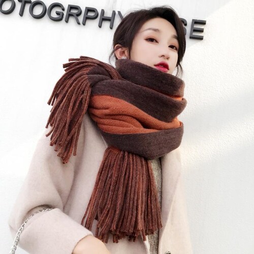 fashion ladies knit warm long scarf women tassel shawl wrap
